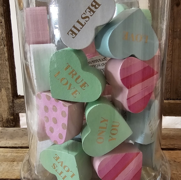 Pen & Paint Jar Of Wooden Conversation Hearts ~Pastel - Picture 3 of 6